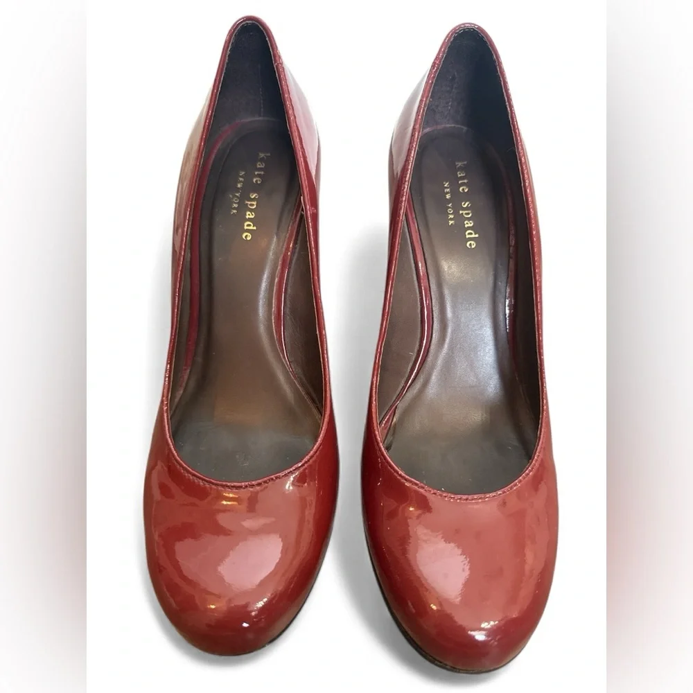 Kate Spade Burgundy Patent Round Toe Wedges 3.25” Heel Height Womens Size 6.5 M